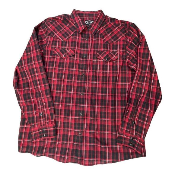 Gibson Men's Plaid Long Sleeve Western Button-Down Shirt Red Black Size 2XL - Picture 6 of 10